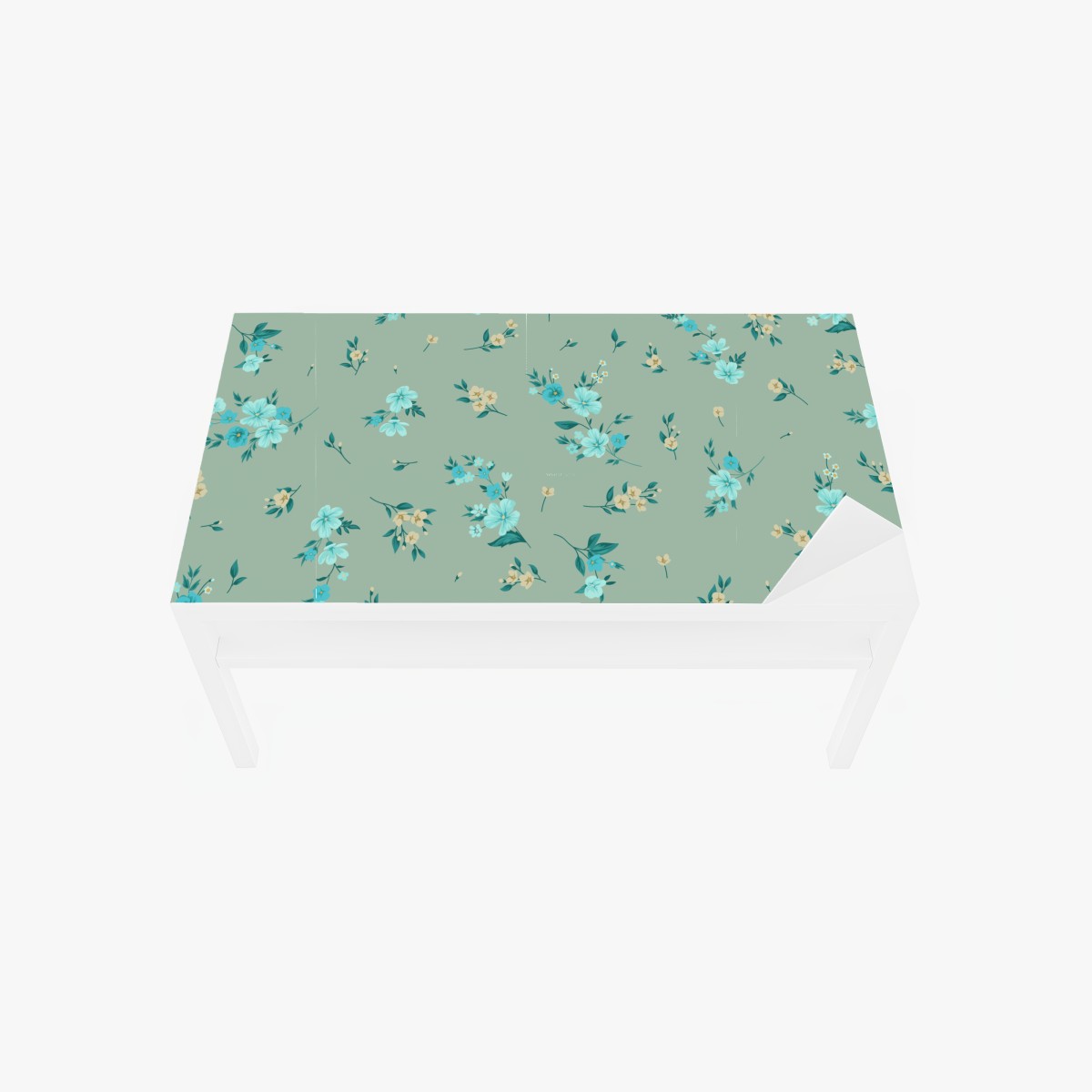Table & desk veneer turquoise floral pattern on sage background