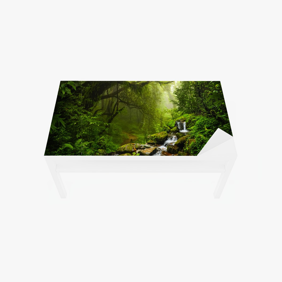 Table & desk veneer lush misty forest waterfall
