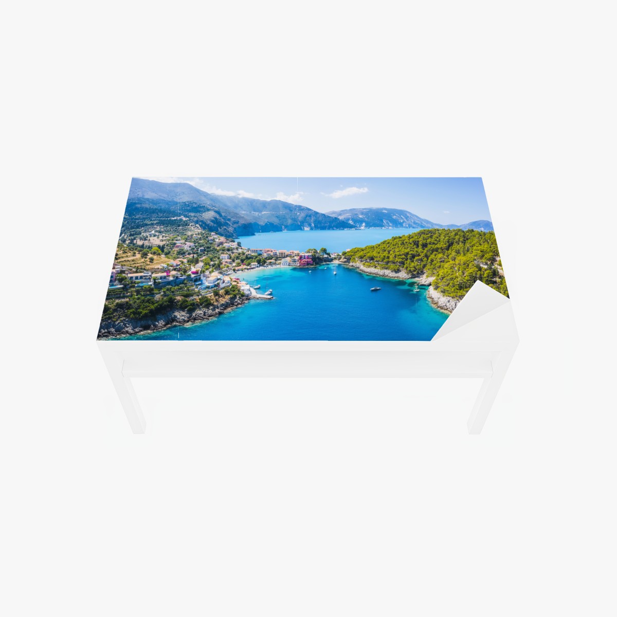 Table & desk veneer sunlit coastal bay with turquoise waters