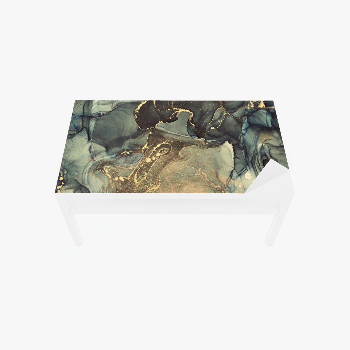 Table & desk veneer turquoise and gold fluid abstract art