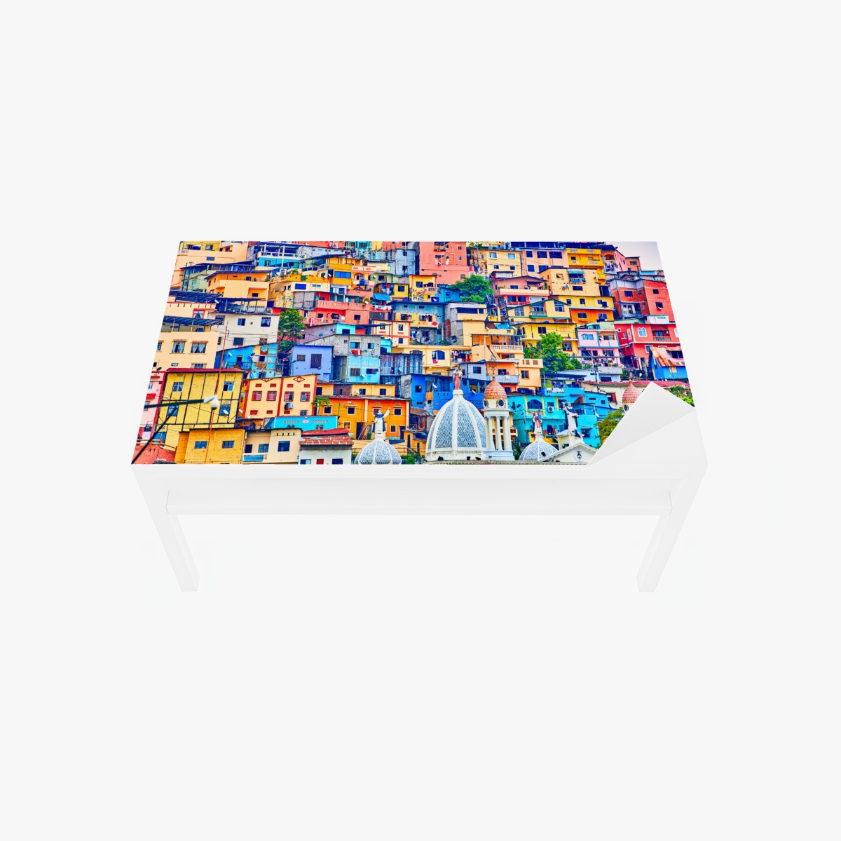 Table & desk veneer colorful houses of Las Peñas on Santa Ana Hill, Guayaquil