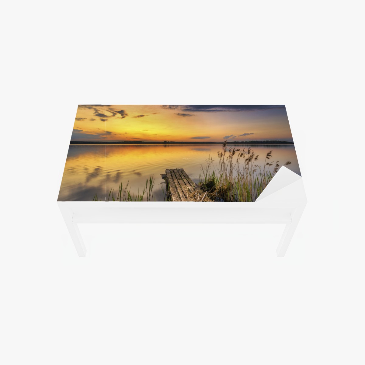 Table & desk veneer golden lake sunset over a quiet dock
