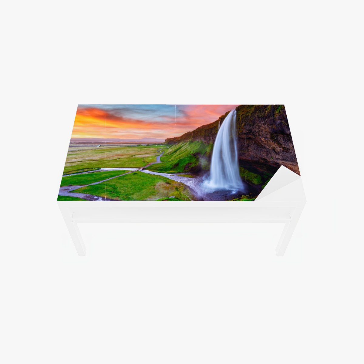 Table & desk veneer Seljalandsfoss waterfall at sunset