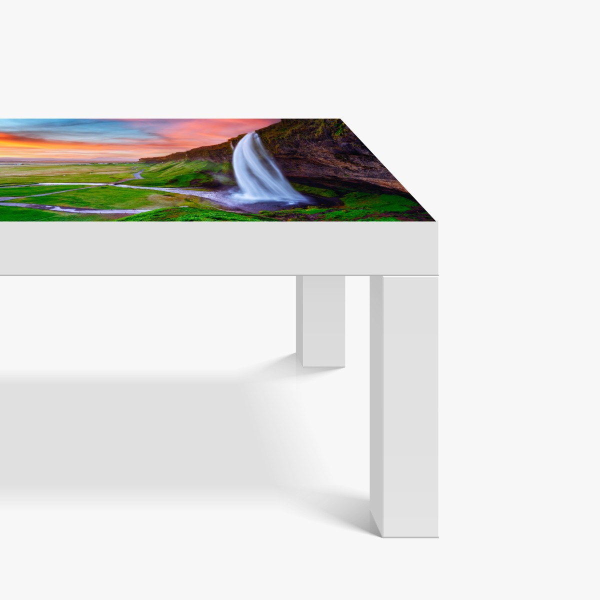 Naklejka na biurko i stół wodospad Seljalandsfoss o zachodzie słońca – Wallissimo® Naklejka na biurko i stół wodospad Seljalandsfoss o zachodzie słońca – Wallissimo®