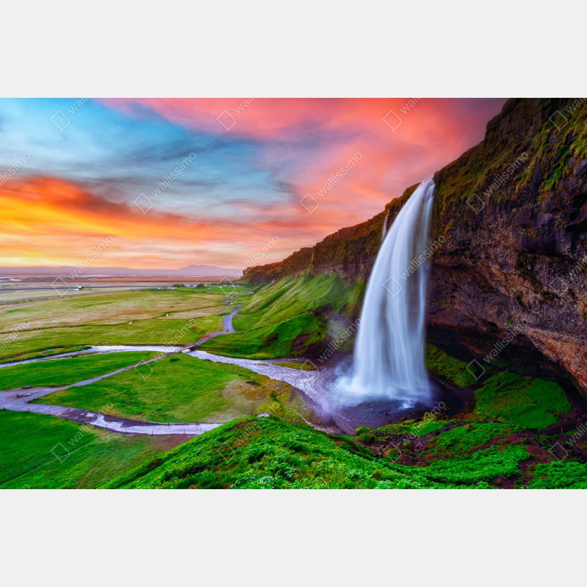 Naklejka na biurko i stół wodospad Seljalandsfoss o zachodzie słońca – Wallissimo® Naklejka na biurko i stół wodospad Seljalandsfoss o zachodzie słońca – Wallissimo®