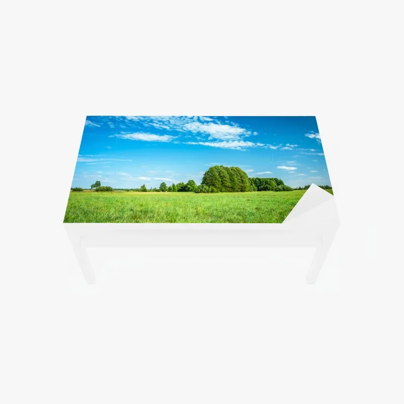 Naklejka na biurko i stół słoneczna zielona łąka pod niebieskim niebem