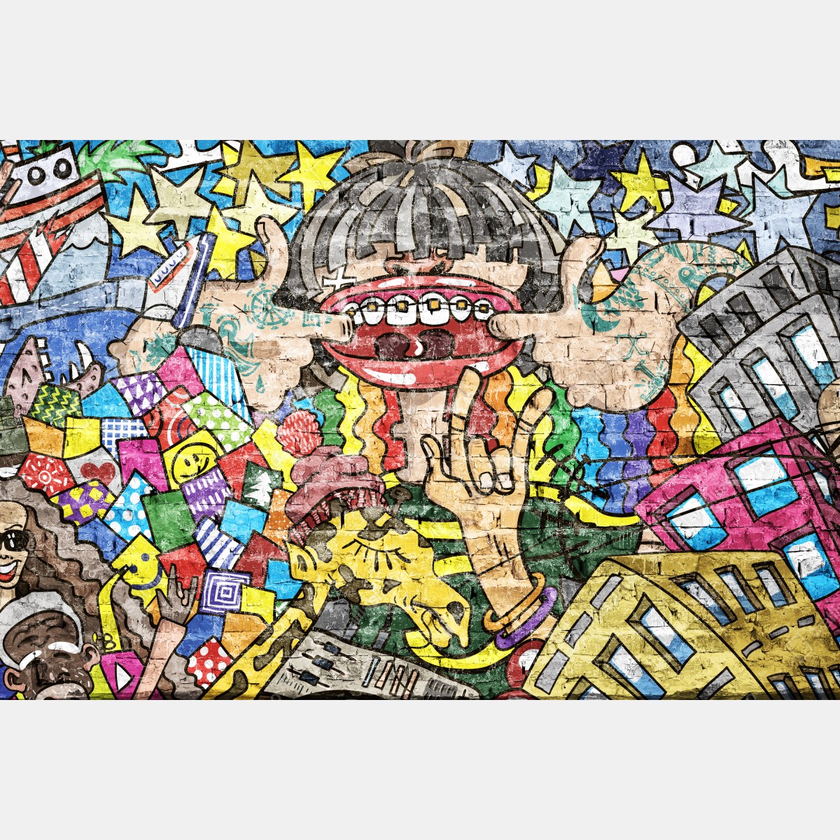 Naklejka na biurko i stół kolorowy mural graffiti z zabawną postacią – Wallissimo® Naklejka na biurko i stół kolorowy mural graffiti z zabawną postacią – Wallissimo®