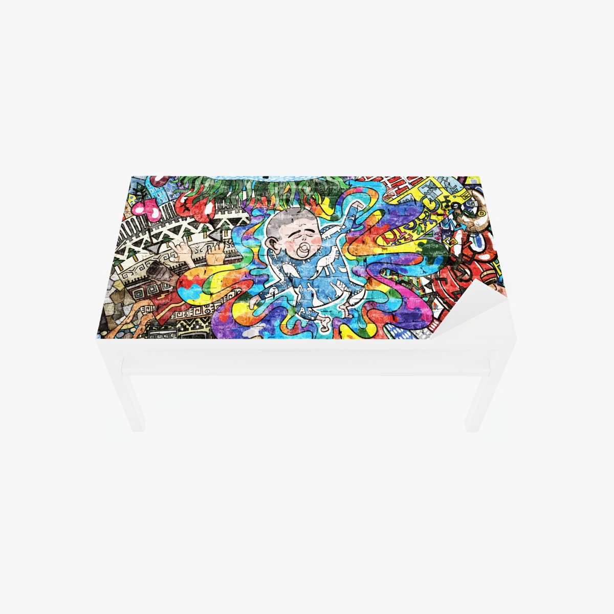 Table & desk veneer colorful graffiti mural with dreaming child