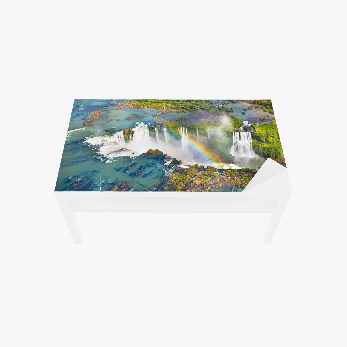 Table & desk veneer aerial view of tropical waterfalls with rainbow