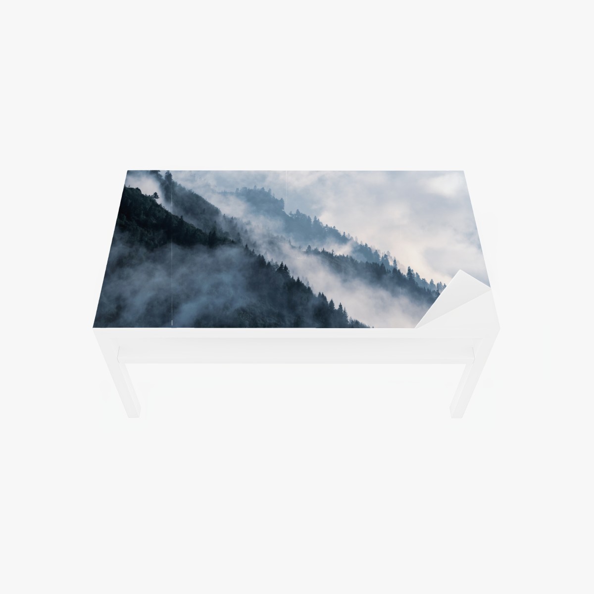 Table & desk veneer mist-covered mountain ridges