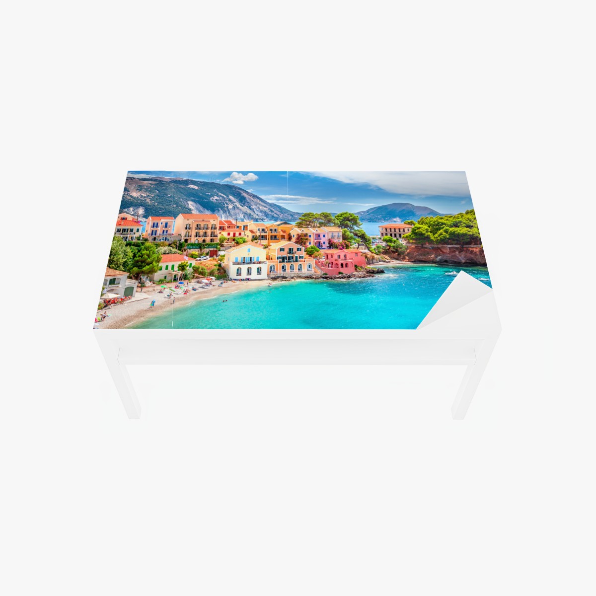 Table & desk veneer Assos village coastal view, Kefalonia