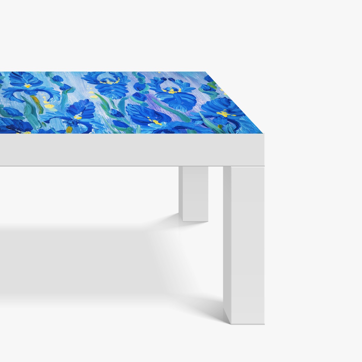 Naklejka na biurko i stół żywy niebieski bukiet irysów – Wallissimo® Naklejka na biurko i stół żywy niebieski bukiet irysów – Wallissimo®