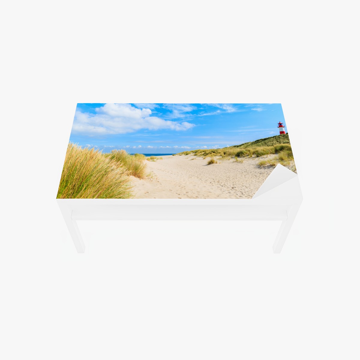 Table & desk veneer serene Sylt dunes with lighthouse