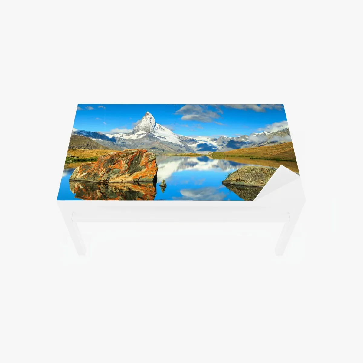 Naklejka na biurko i stół odbicie Matterhornu nad alpejskim jeziorem – Wallissimo® Naklejka na biurko i stół odbicie Matterhornu nad alpejskim jeziorem – Wallissimo®