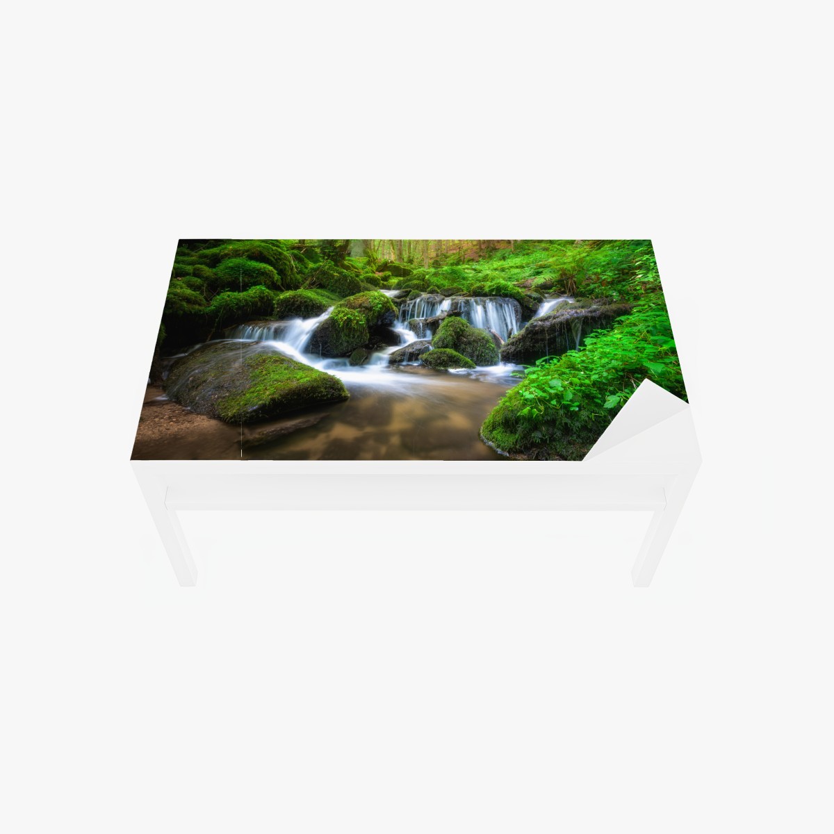 Table & desk veneer tranquil mossy forest waterfall