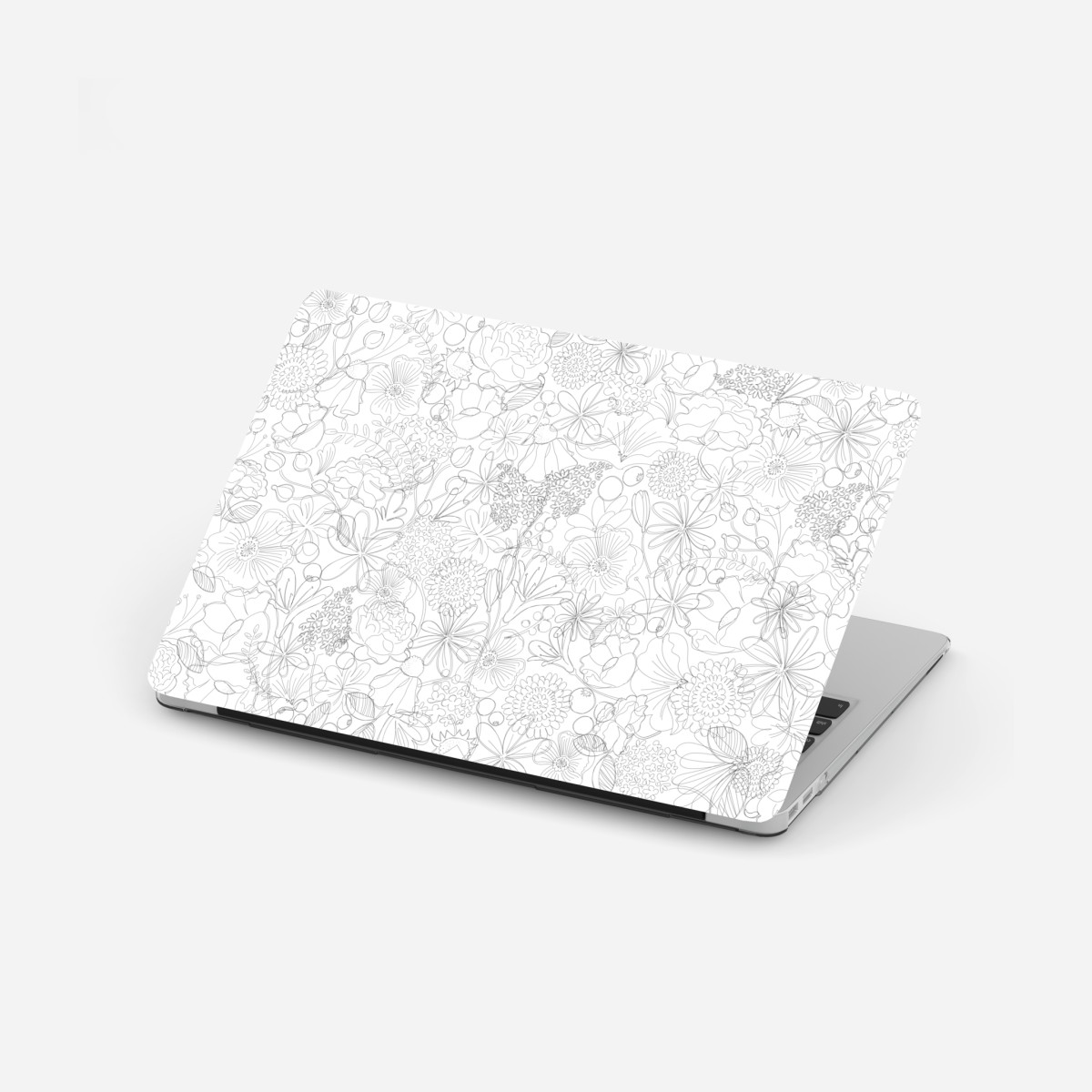 Laptop sticker delicate hand-drawn floral line pattern