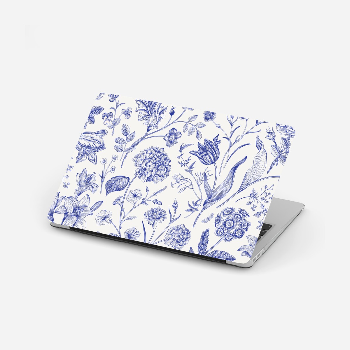 Laptop sticker classic blue toile floral pattern