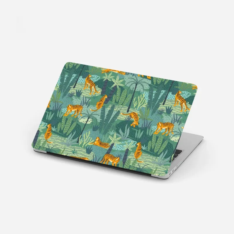 Naklejka na laptopa tygrysy w tropikalnej dżungli