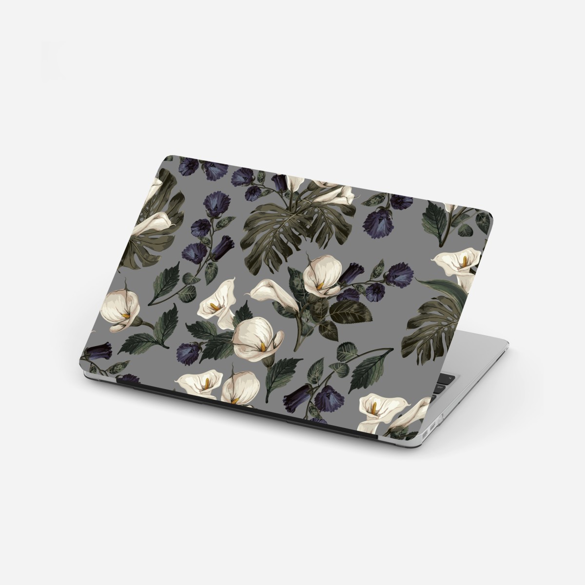 Laptop sticker vintage calla lily floral pattern on gray