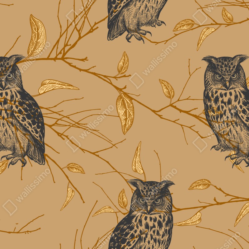 Naklejka na laptopa wzór ze złotymi sowami na beżowym tle – Wallissimo® Naklejka na laptopa wzór ze złotymi sowami na beżowym tle – Wallissimo®