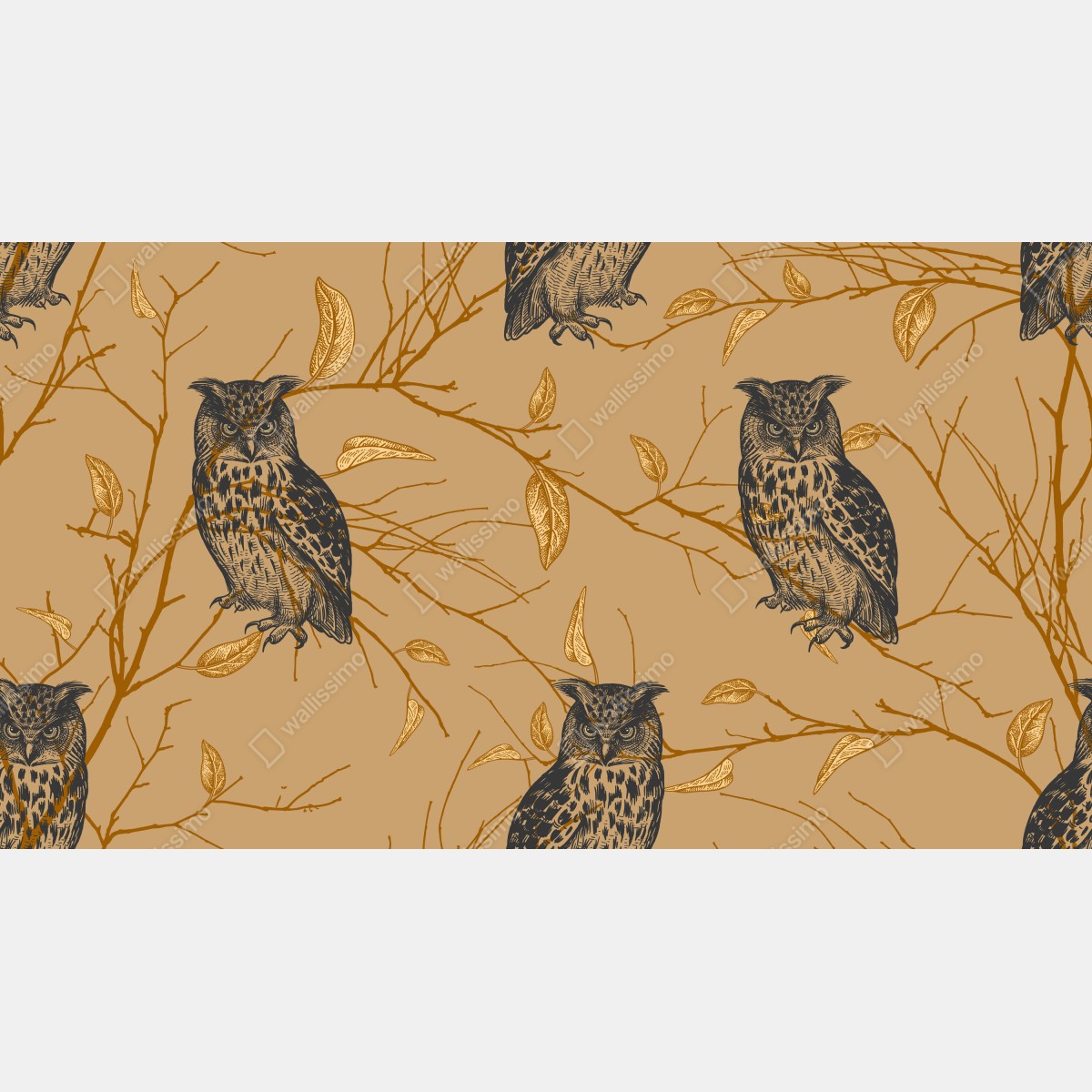Naklejka na laptopa wzór ze złotymi sowami na beżowym tle – Wallissimo® Naklejka na laptopa wzór ze złotymi sowami na beżowym tle – Wallissimo®