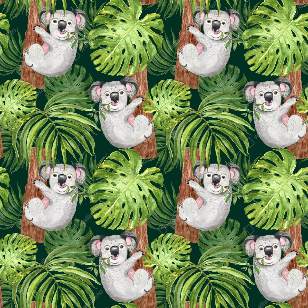 Naklejka na laptopa uroczy wzór z koalami i tropikalnymi liśćmi w akwareli – Wallissimo® Naklejka na laptopa uroczy wzór z koalami i tropikalnymi liśćmi w akwareli – Wallissimo®