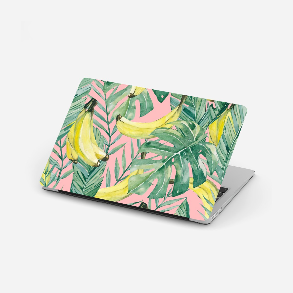 Laptop sticker watercolor banana leaves pattern on pink