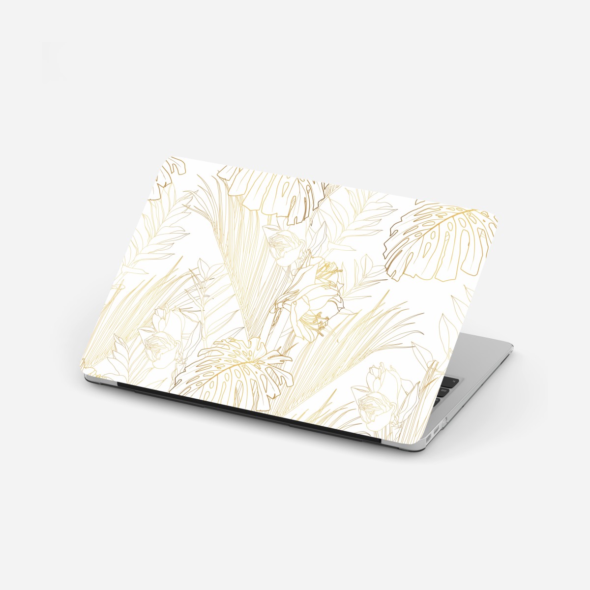Laptop sticker golden tropical leaves pattern