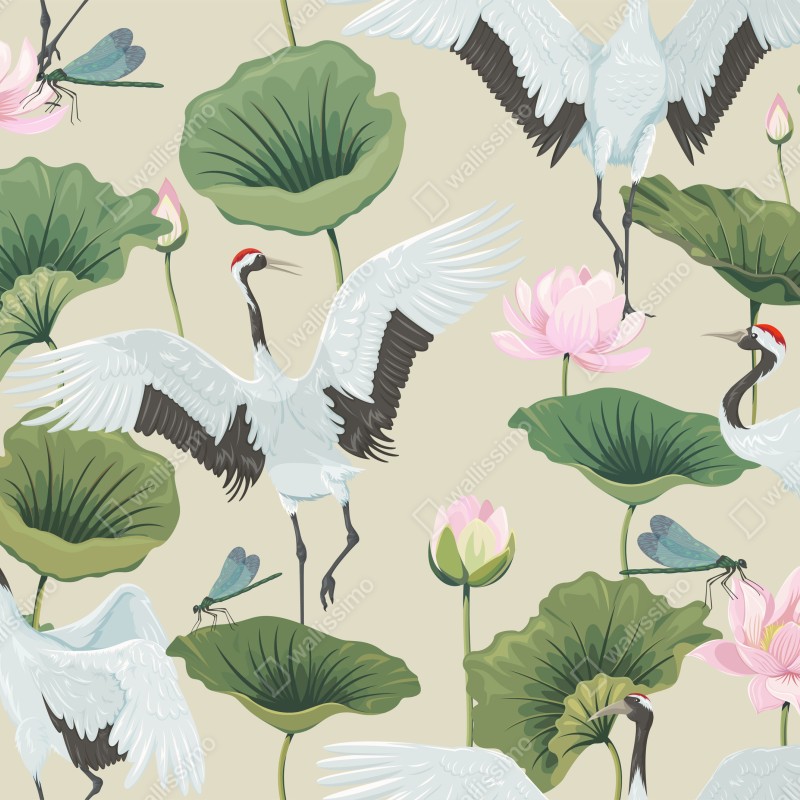 Naklejka na laptopa elegancki wzór z żurawiami i lotosami – Wallissimo® Naklejka na laptopa elegancki wzór z żurawiami i lotosami – Wallissimo®