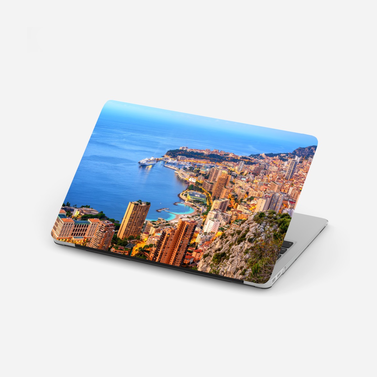 Laptop sticker Monaco coastal cityscape at dusk