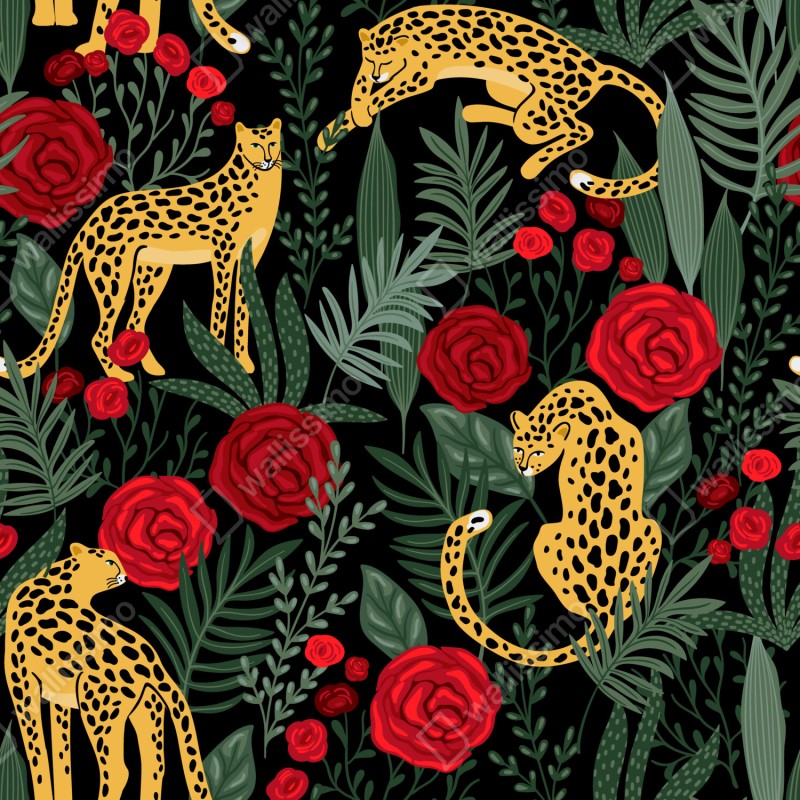 Naklejka na laptopa złote gepardy i czerwone róże – Wallissimo® Naklejka na laptopa złote gepardy i czerwone róże – Wallissimo®