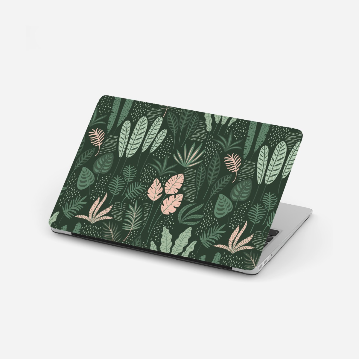 Laptop sticker tropical leaf pattern in muted greens and pink