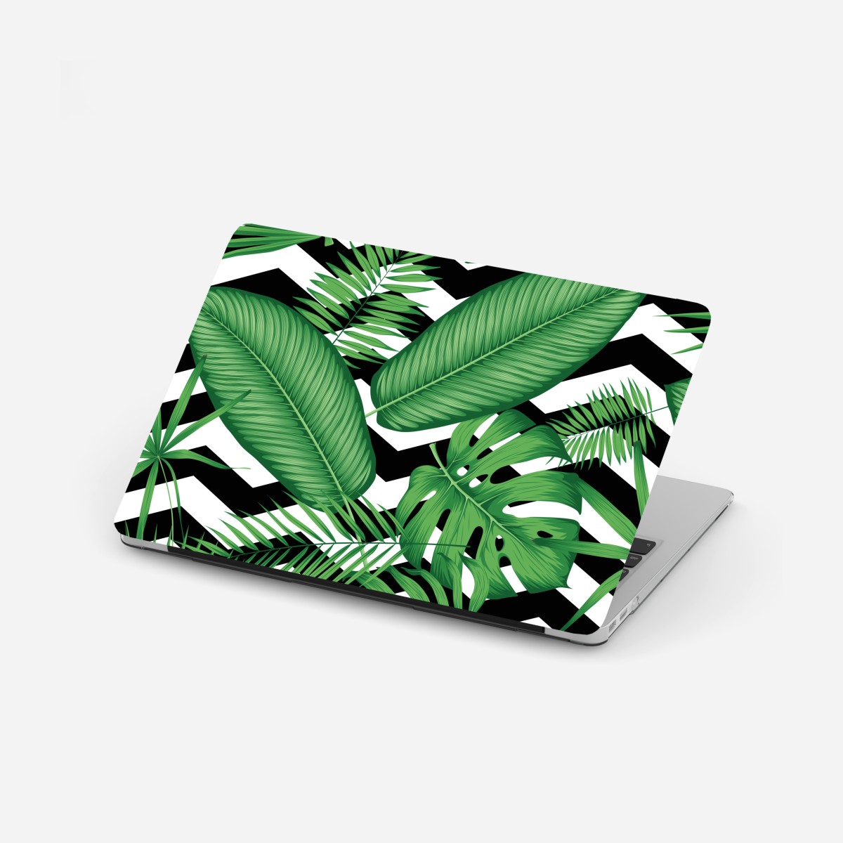 Laptop sticker tropical leaves pattern on chevron background