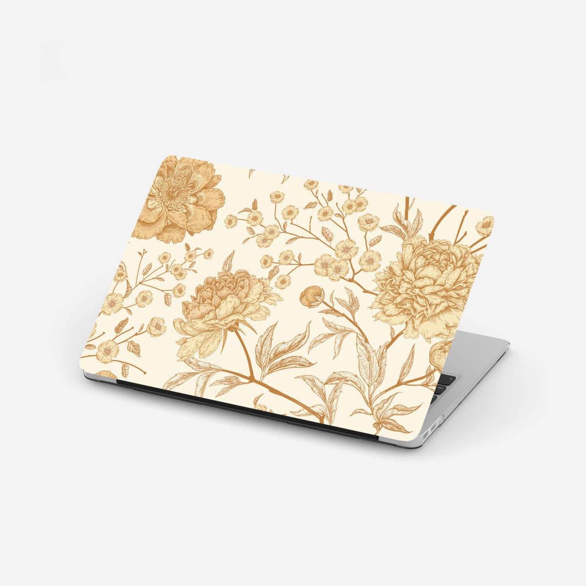 Laptop sticker vintage beige peony floral pattern