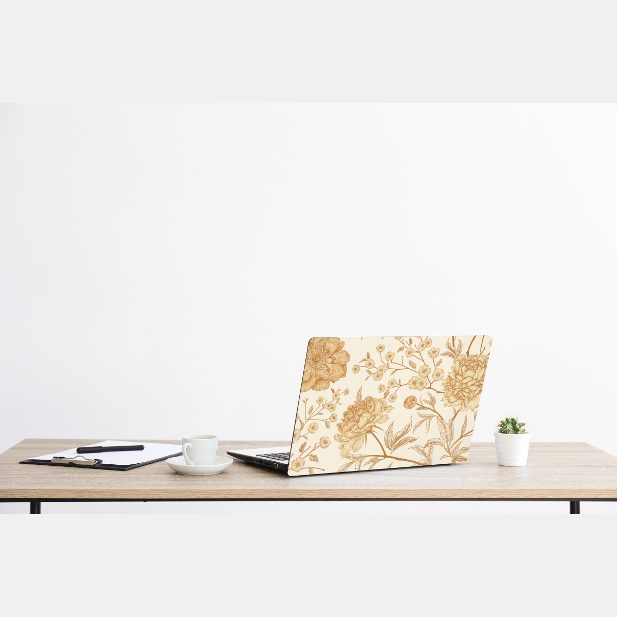 Naklejka na laptopa vintage beżowy wzór kwiatowy z peoniami – Wallissimo® Naklejka na laptopa vintage beżowy wzór kwiatowy z peoniami – Wallissimo®