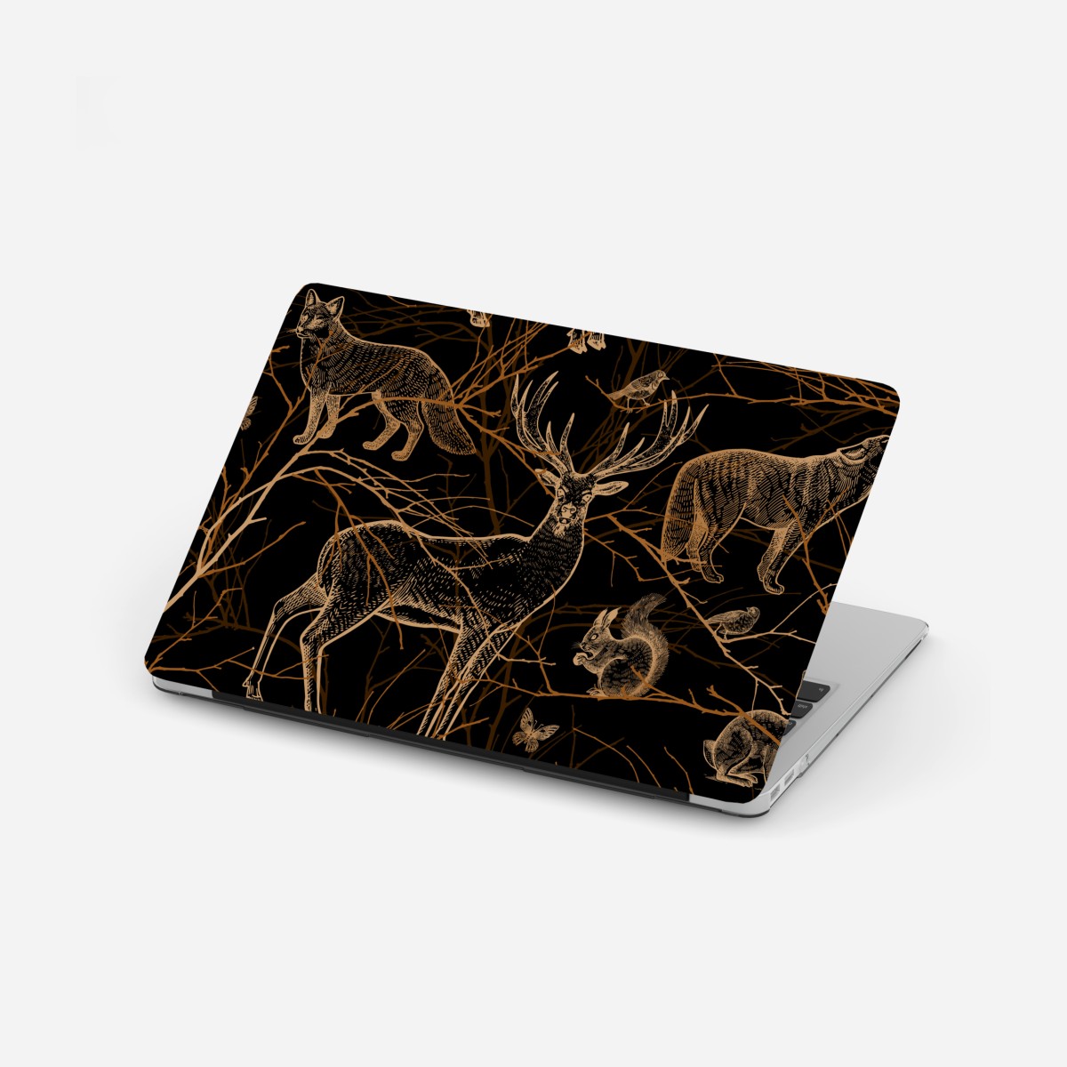 Laptop sticker golden forest animals on black