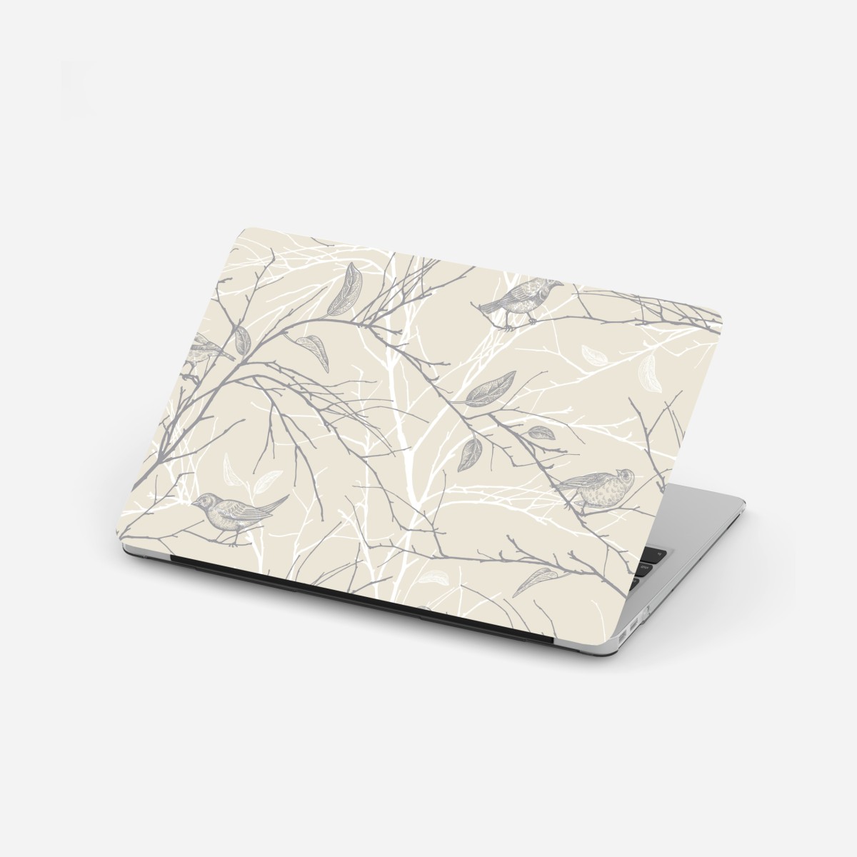 Laptop sticker soft beige bird and branch pattern