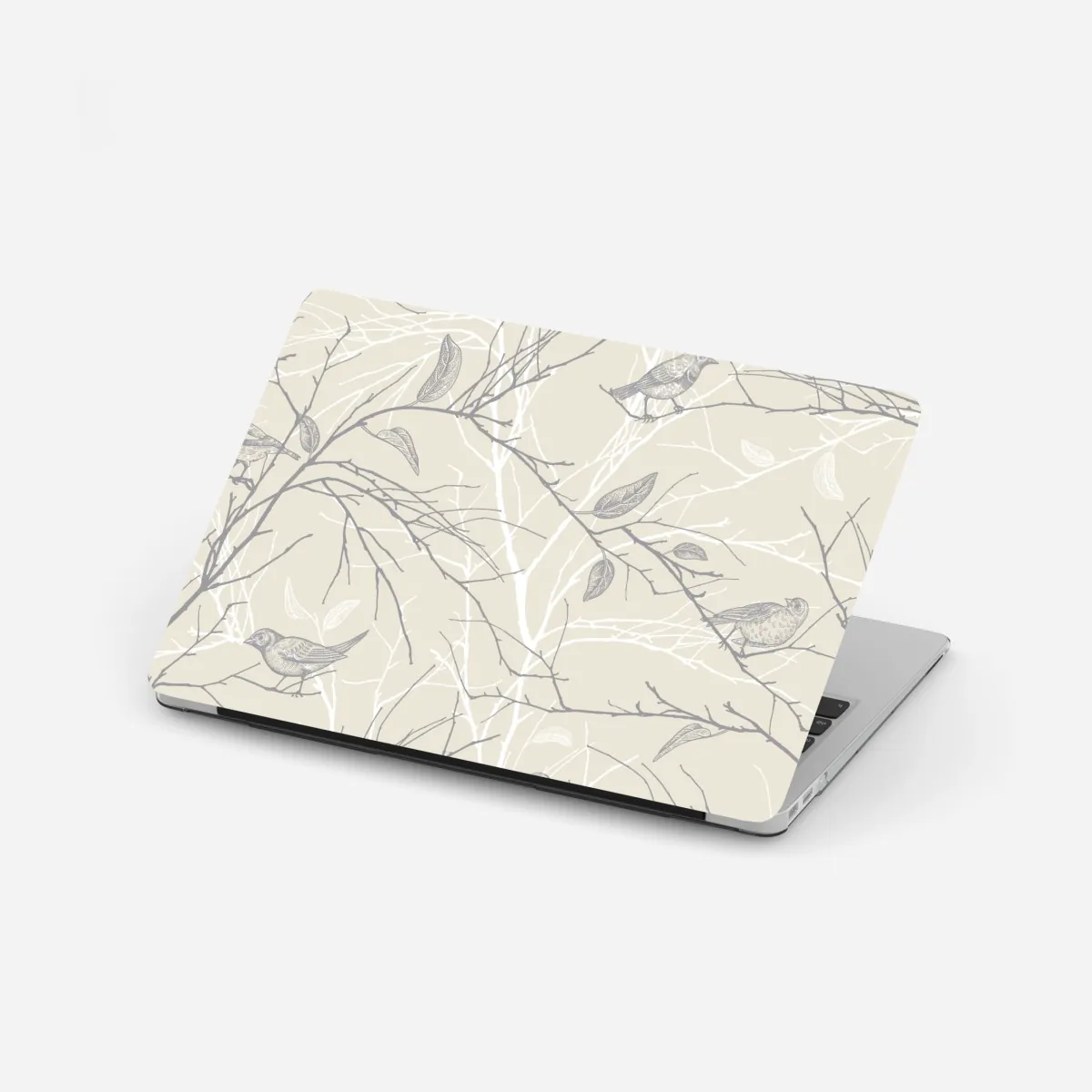Naklejka na laptopa delikatny beżowy wzór z ptakami i gałęziami – Wallissimo® Naklejka na laptopa delikatny beżowy wzór z ptakami i gałęziami – Wallissimo®