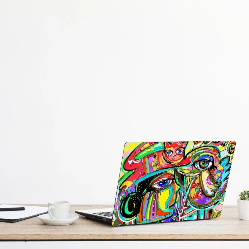 Naklejka na laptopa żywe abstrakcyjne twarze z kotem i ptakiem – Wallissimo® Naklejka na laptopa żywe abstrakcyjne twarze z kotem i ptakiem – Wallissimo®