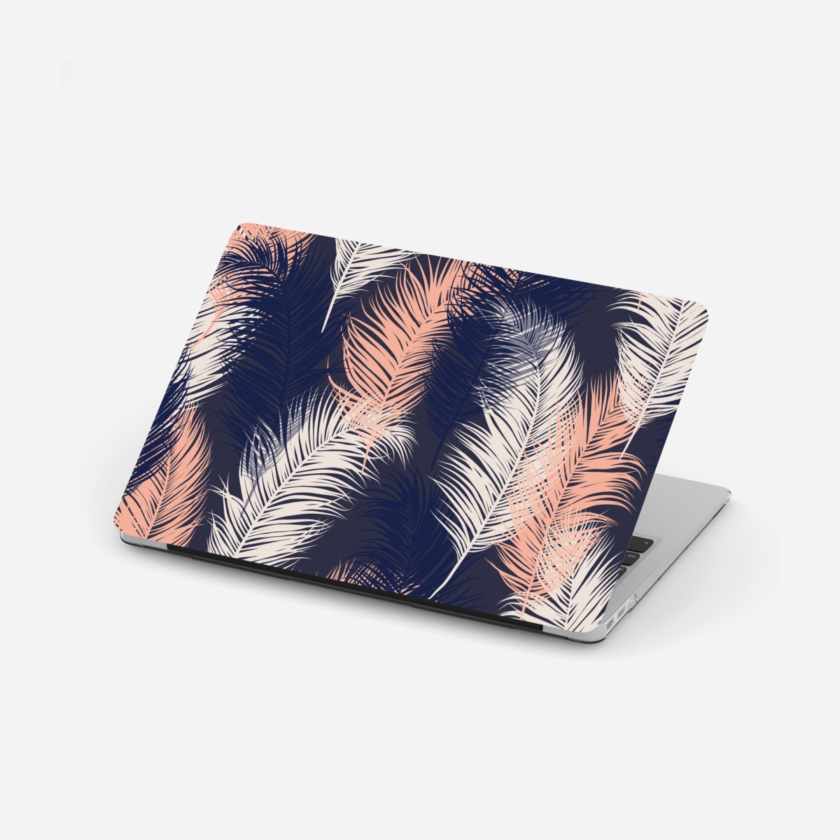 Laptop sticker navy and blush feather pattern