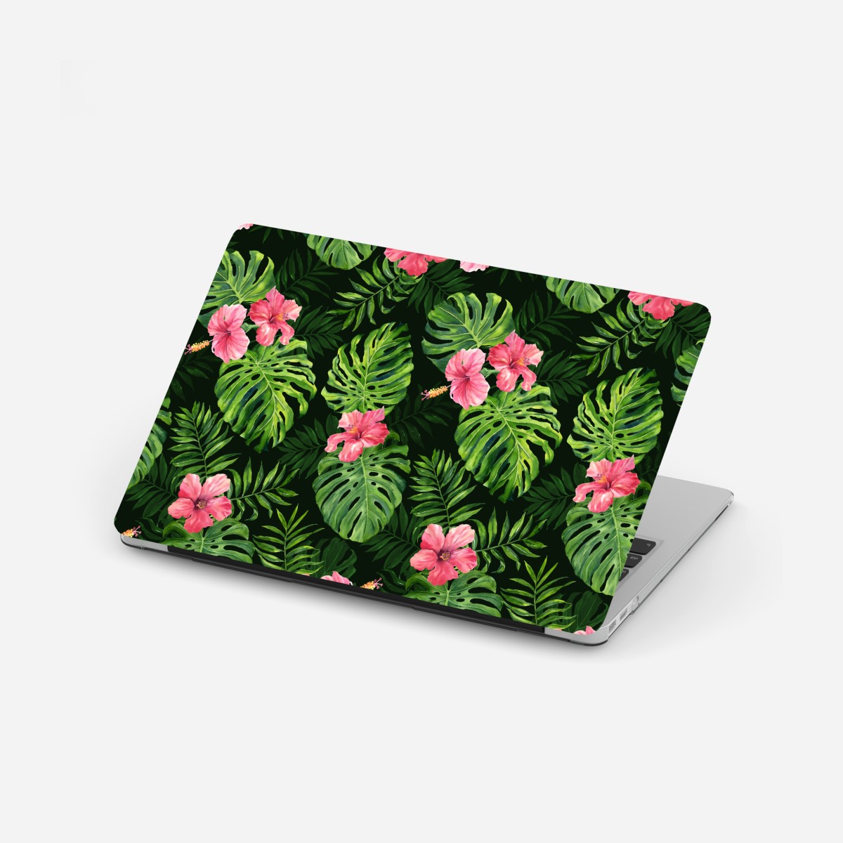 Laptop sticker tropical monstera and hibiscus botanical pattern