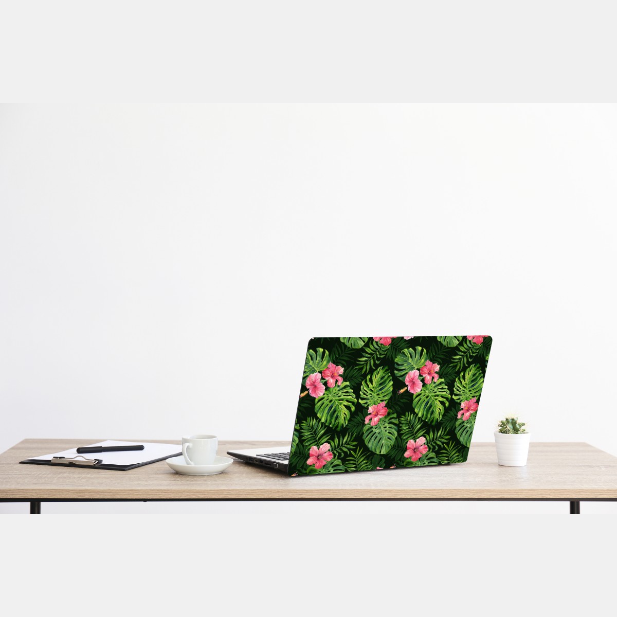 Naklejka na laptopa tropikalny wzór z monsterą i hibiskusem – Wallissimo® Naklejka na laptopa tropikalny wzór z monsterą i hibiskusem – Wallissimo®