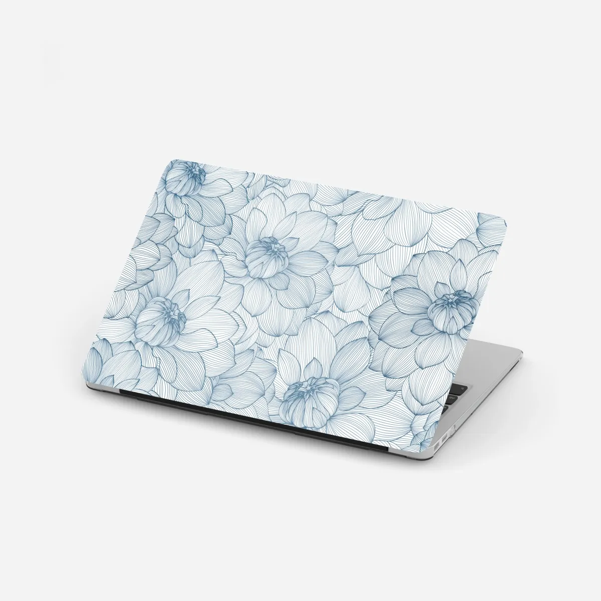 Naklejka na laptopa delikatny, liniowy wzór kwiatowy w odcieniach niebieskiego – Wallissimo® Naklejka na laptopa delikatny, liniowy wzór kwiatowy w odcieniach niebieskiego – Wallissimo®