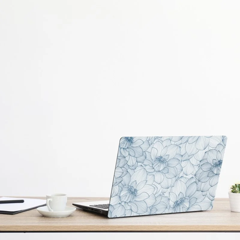 Naklejka na laptopa delikatny, liniowy wzór kwiatowy w odcieniach niebieskiego – Wallissimo® Naklejka na laptopa delikatny, liniowy wzór kwiatowy w odcieniach niebieskiego – Wallissimo®