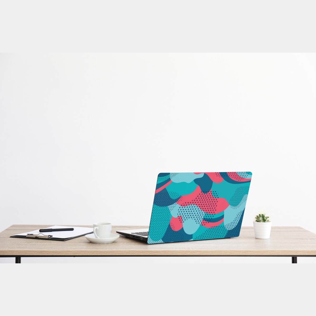 Naklejka na laptopa abstrakcyjny falisty wzór w turkusie i koralu – Wallissimo® Naklejka na laptopa abstrakcyjny falisty wzór w turkusie i koralu – Wallissimo®