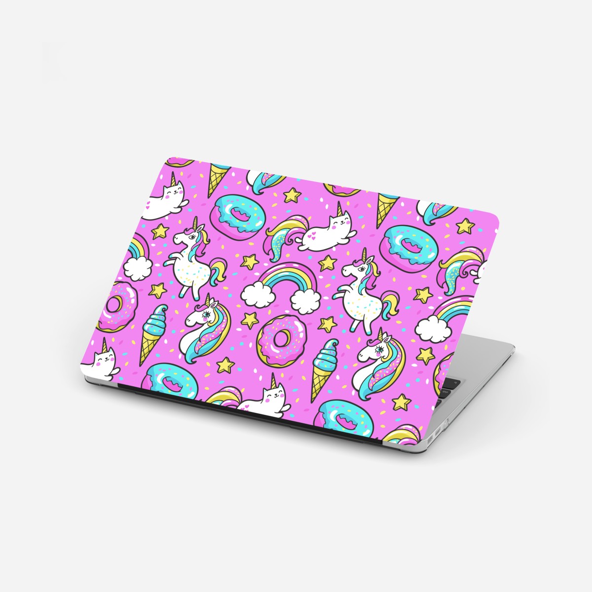 Laptop sticker pastel unicorns and sweets pattern