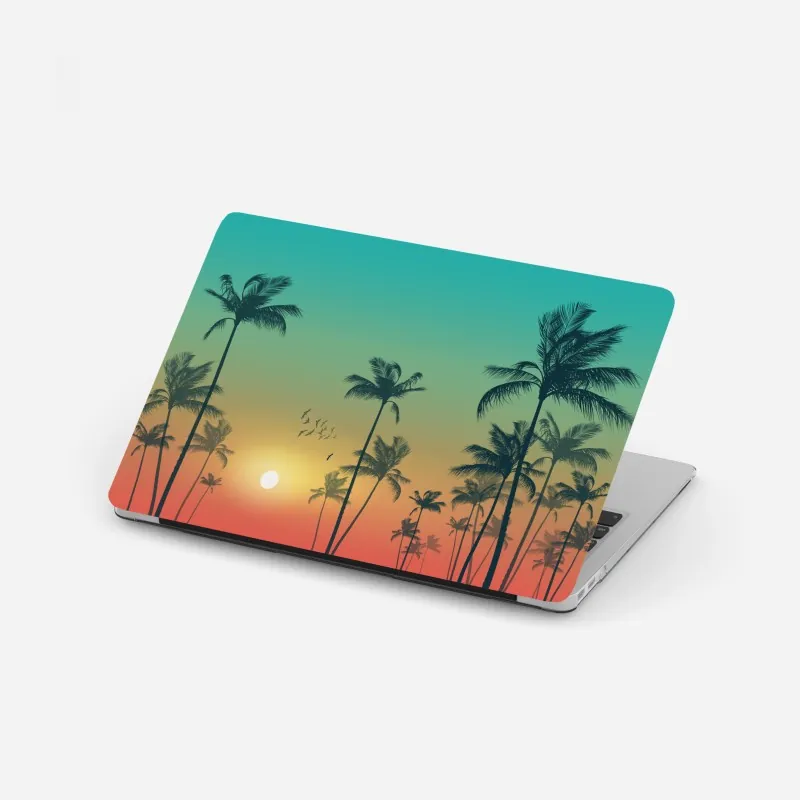 Naklejka na laptopa tropikalny zachód słońca z palmami