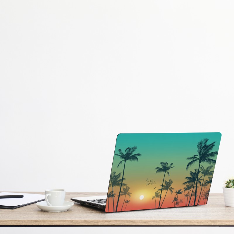 Naklejka na laptopa złote tropikalne liście line art – Wallissimo®