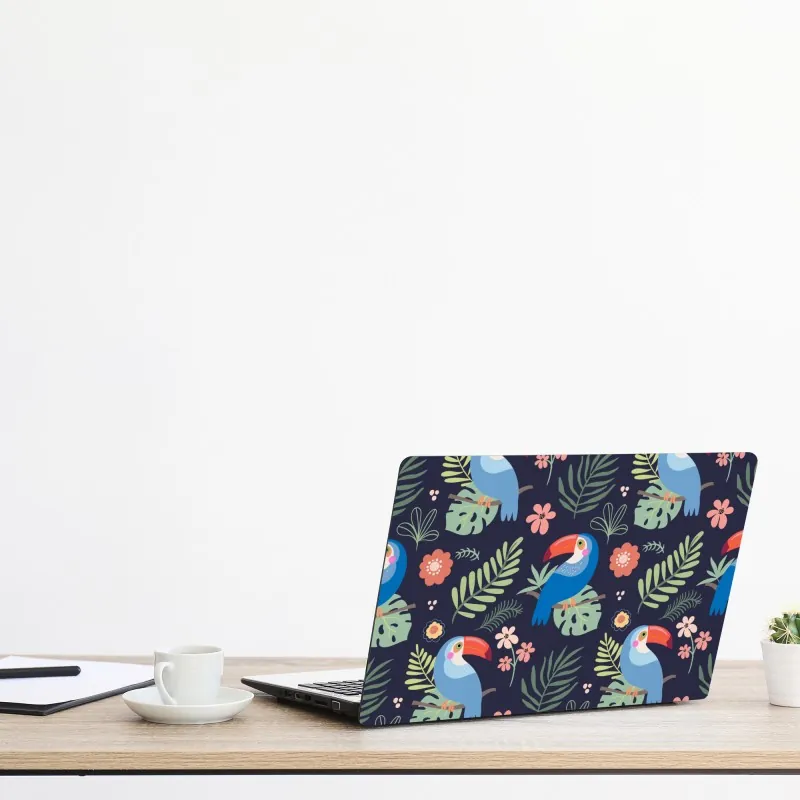 Naklejka na laptopa złote tropikalne liście line art – Wallissimo®