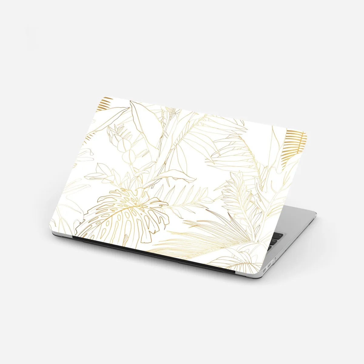 Naklejka na laptopa złote tropikalne liście line art – Wallissimo® Naklejka na laptopa złote tropikalne liście line art – Wallissimo®